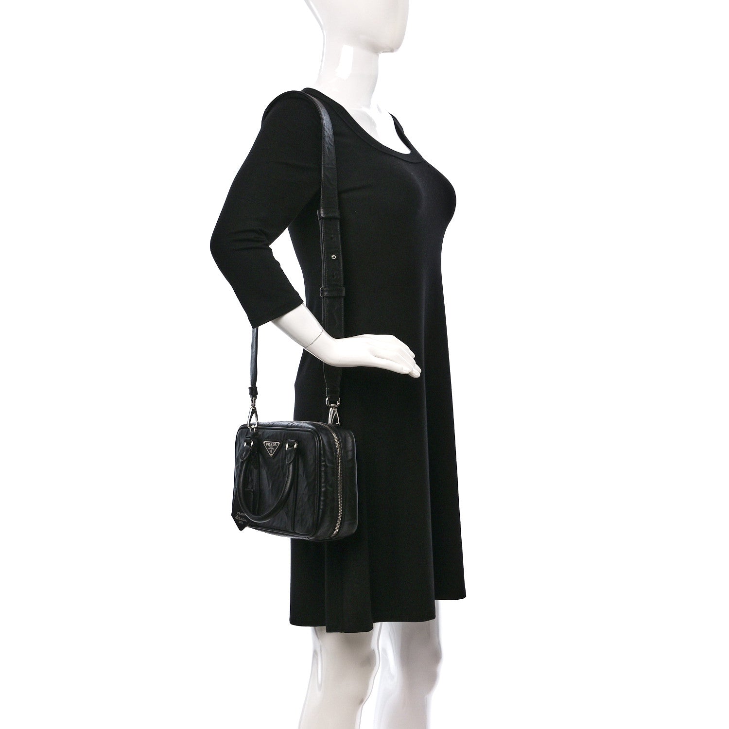 Prada Nappa Antique Medium Re-Edition 2001 Two Handle Bag Black 3 of 9