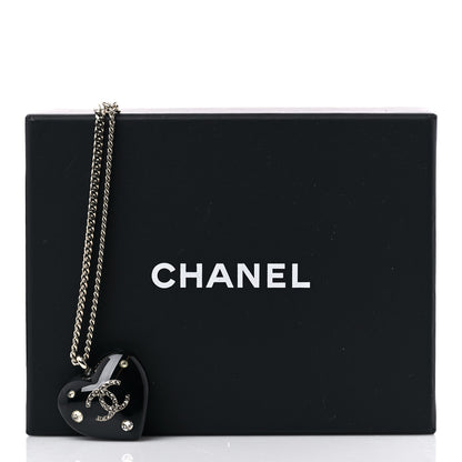 Chanel Resin Crystal CC Heart Necklace Black Silver 5 of 5