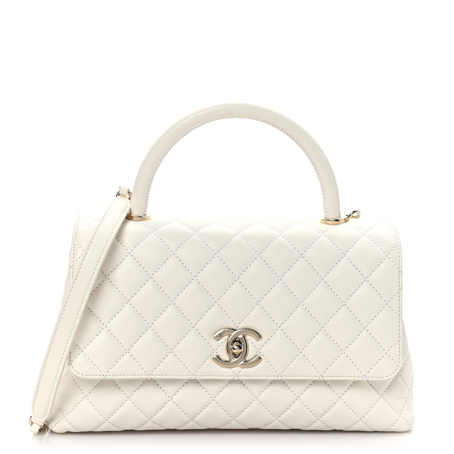 Chanel Caviar Quilted Small Coco Handle Flap White 1 of 8