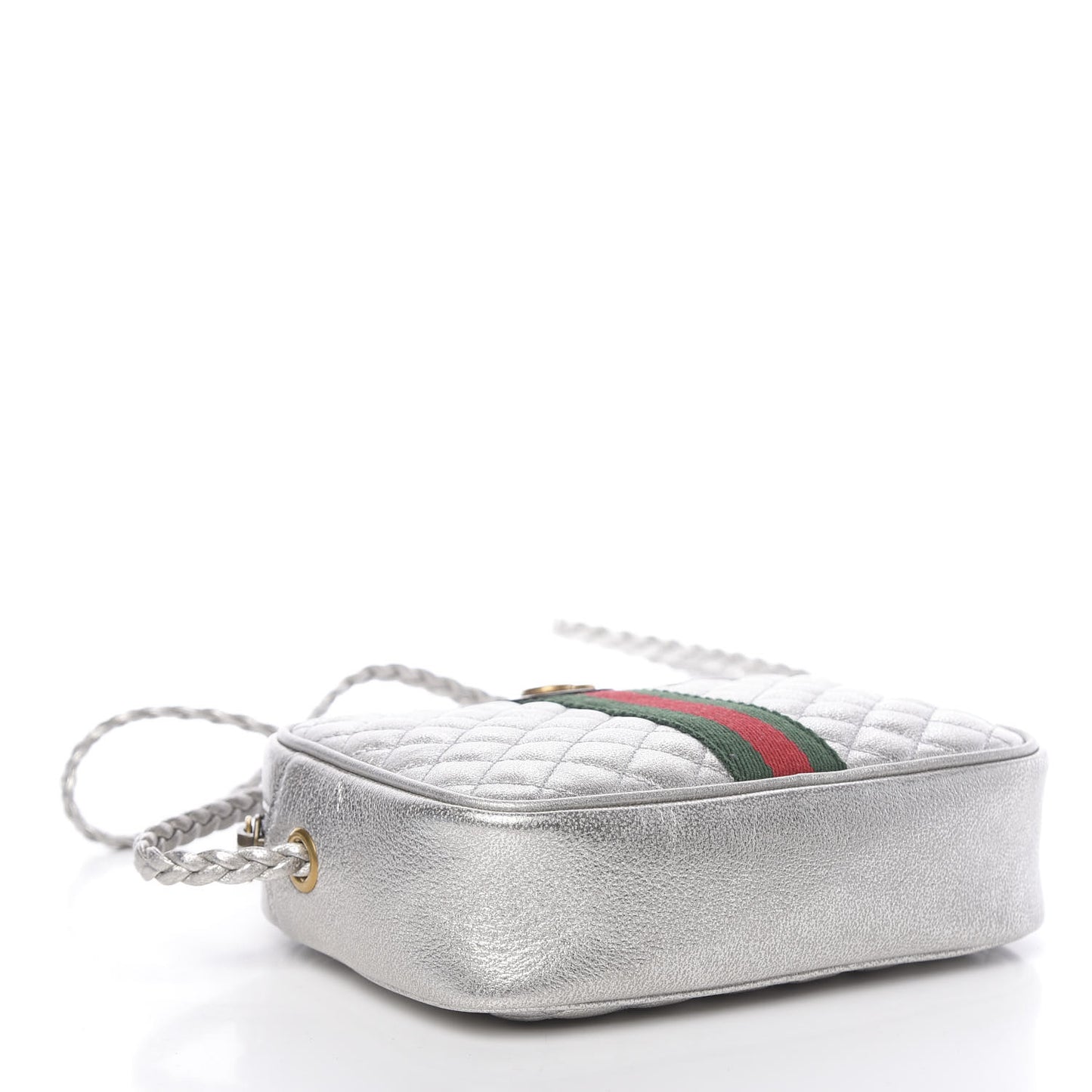 Laminated Nappa Web Trapuntata Mini GG Shoulder Bag Argento