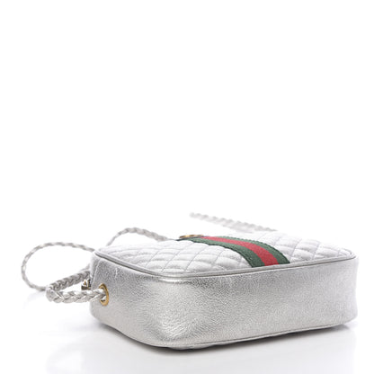 Gucci Laminated Nappa Web Trapuntata Mini GG Shoulder Bag Argento 4 of 11