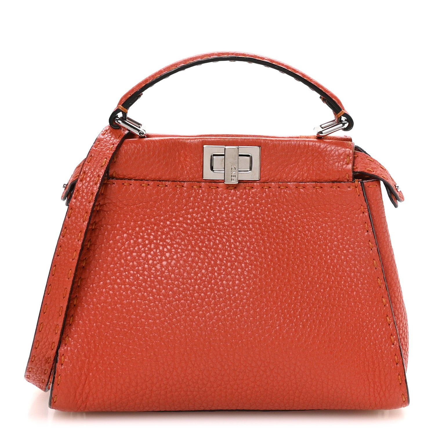 Fendi Cuoio Romano Selleria Mini Peekaboo Iconic Satchel Dark Orange 1 of 10