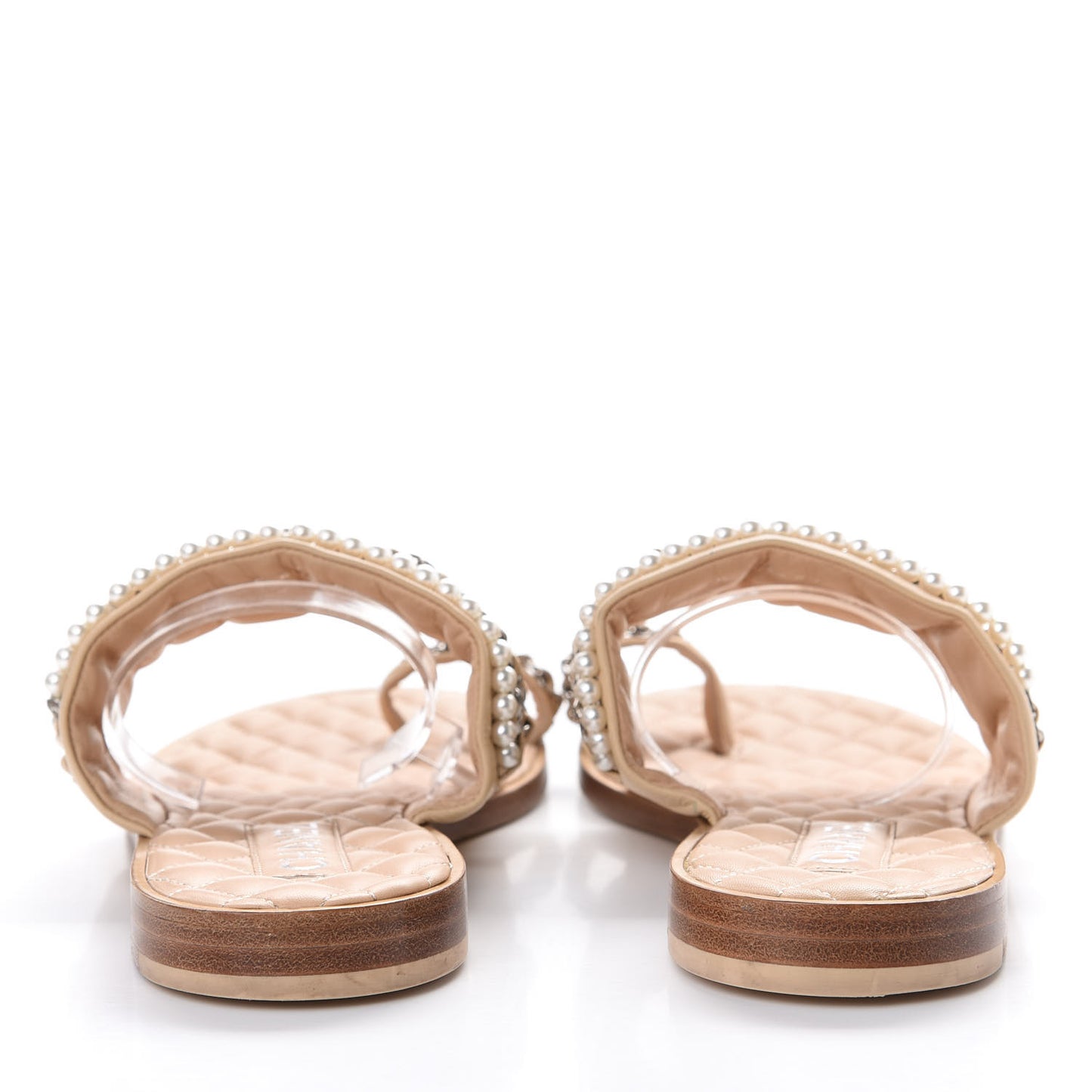 Lambskin Pearl Chain Flat Sandals 41 Beige