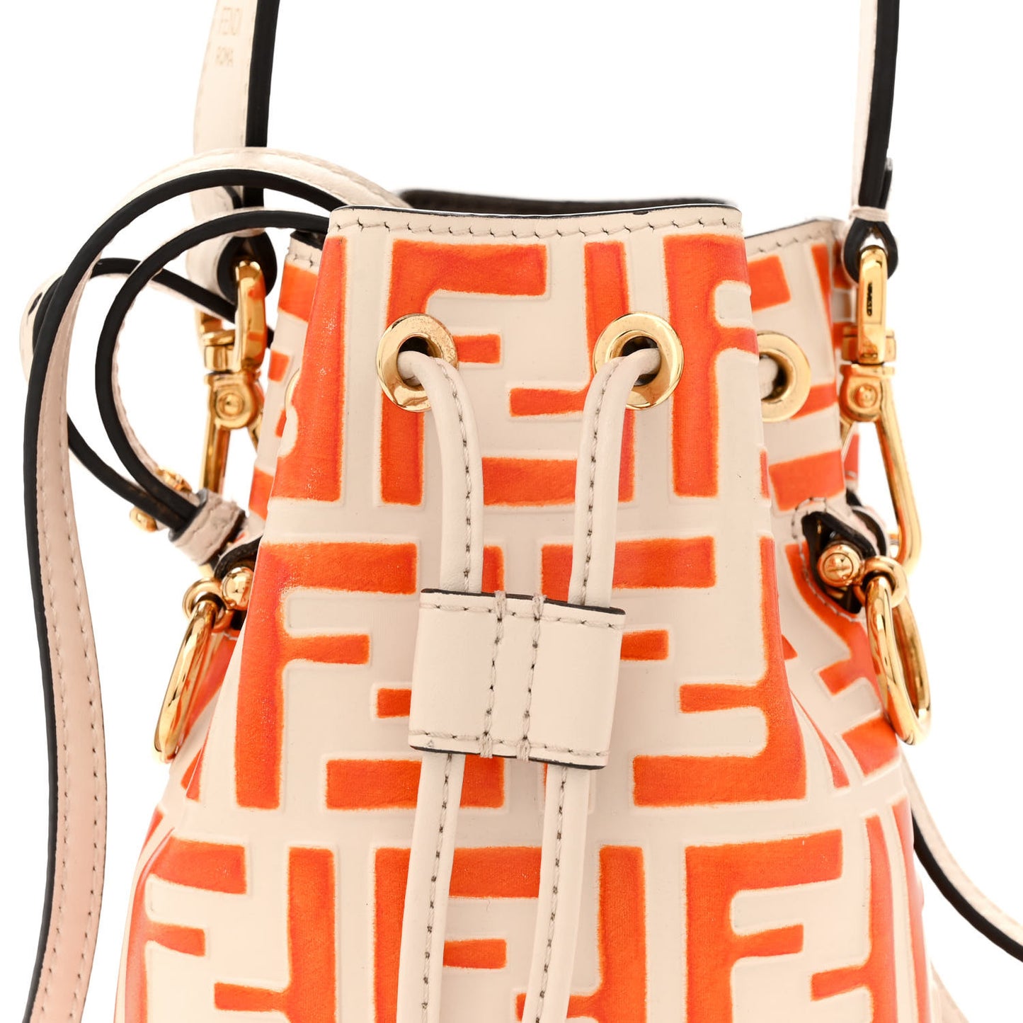 Vitello Liberty F is Fendi Bi-Color FF 1974 Embossed Mini Mon Tresor Bucket Bag Camelia Aranciata