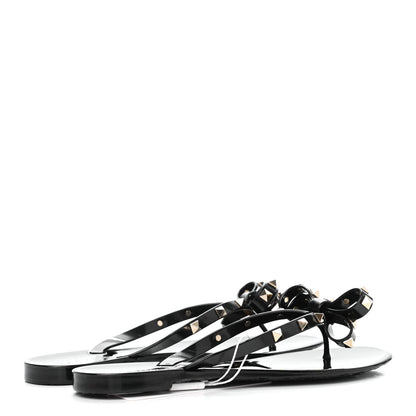 Valentino Garavani PVC Jelly Rockstud Bow Thong Sandals 39 Black 4 of 8