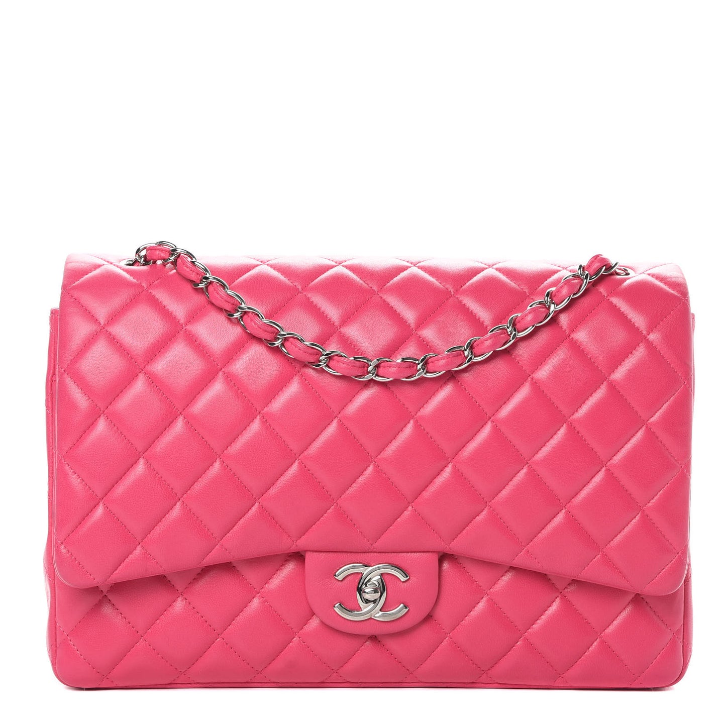 Lambskin Quilted Jumbo Double Flap Dark Pink