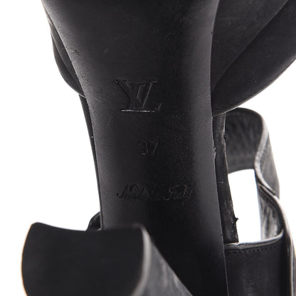 Louis Vuitton Suede Peep Toe Mary Jane Pumps 37 Black 9 of 10