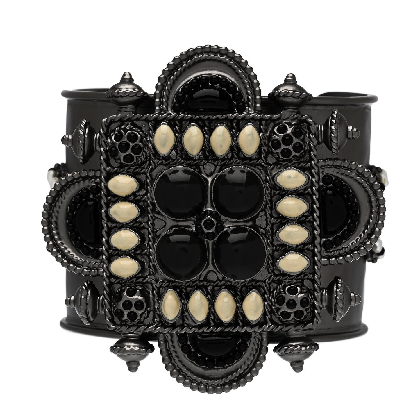 Resin Gripoix Pearl CC Wide Cuff Dark Silver