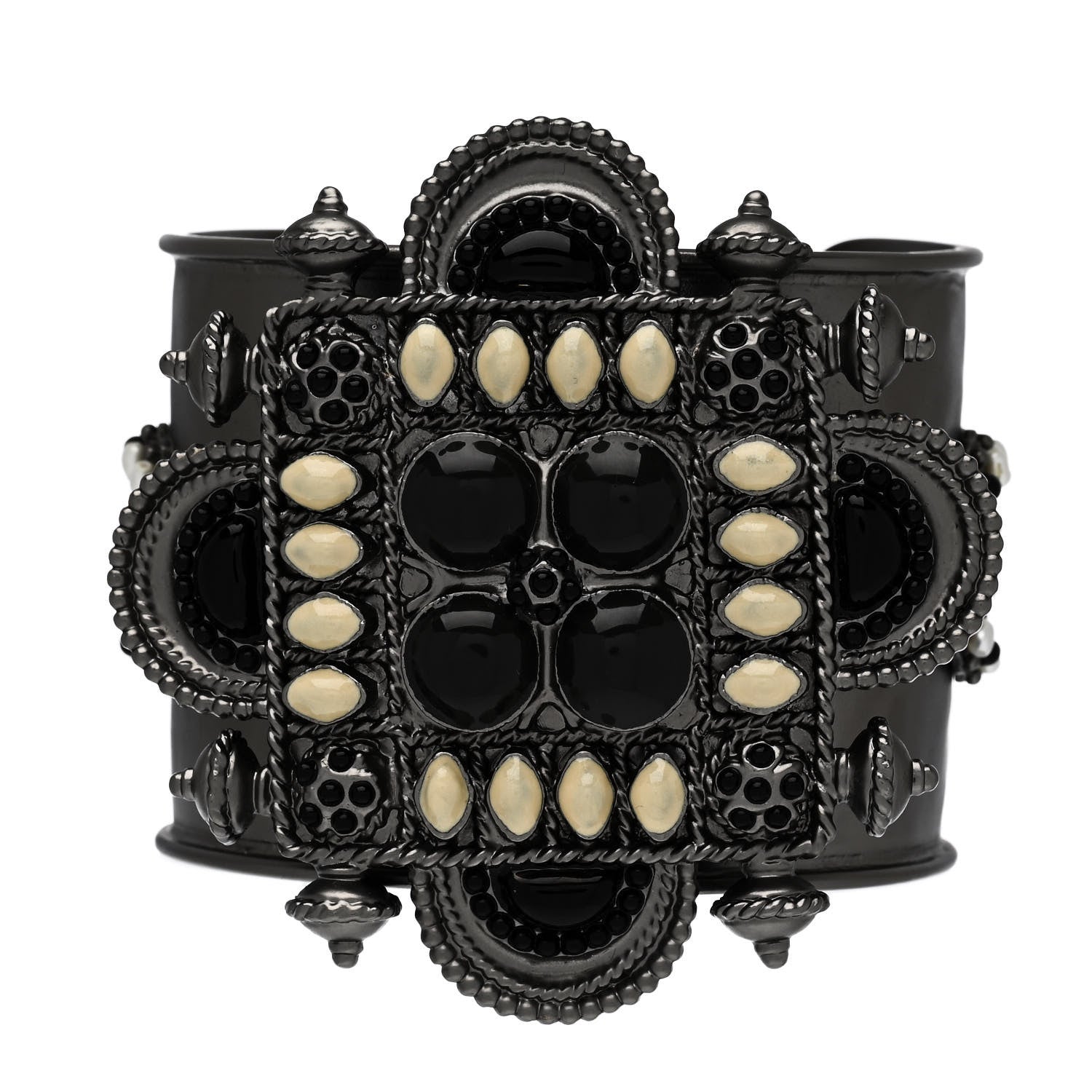 Chanel Resin Gripoix Pearl CC Wide Cuff Dark Silver 1 of 4