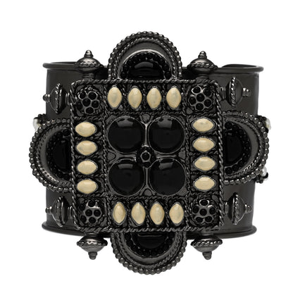 Chanel Resin Gripoix Pearl CC Wide Cuff Dark Silver 1 of 4