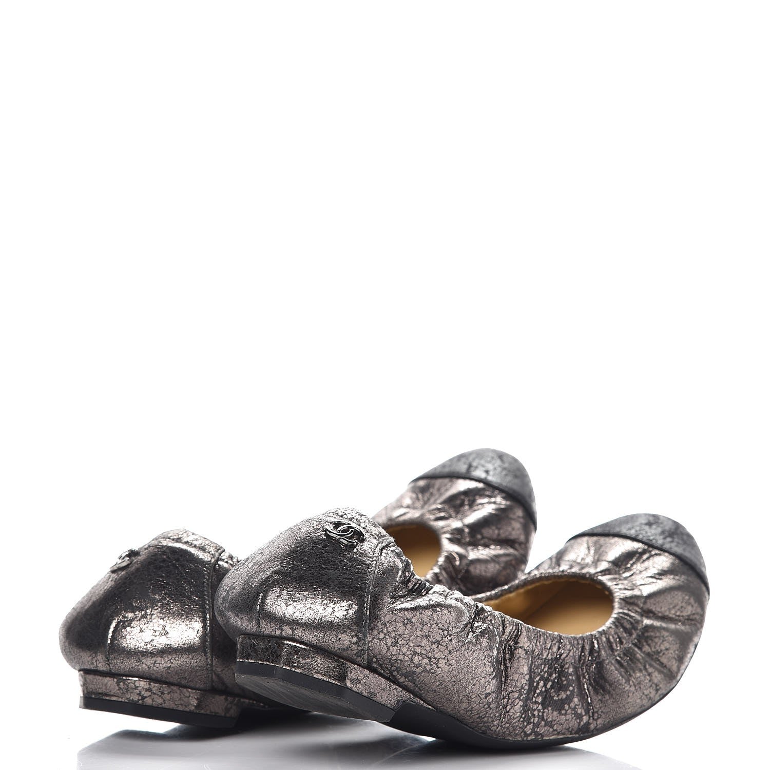 Chanel Metallic Crackled Calfskin CC Elastic Cap Toe Ballerina Flats 37 Dark Brown Black 4 of 8