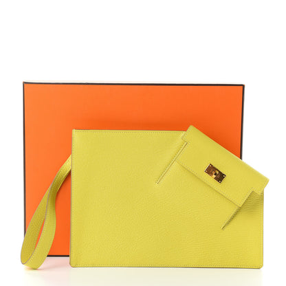 Hermes Chevre Mysore Kelly Pocket To Go Pouch Lime 7 of 7