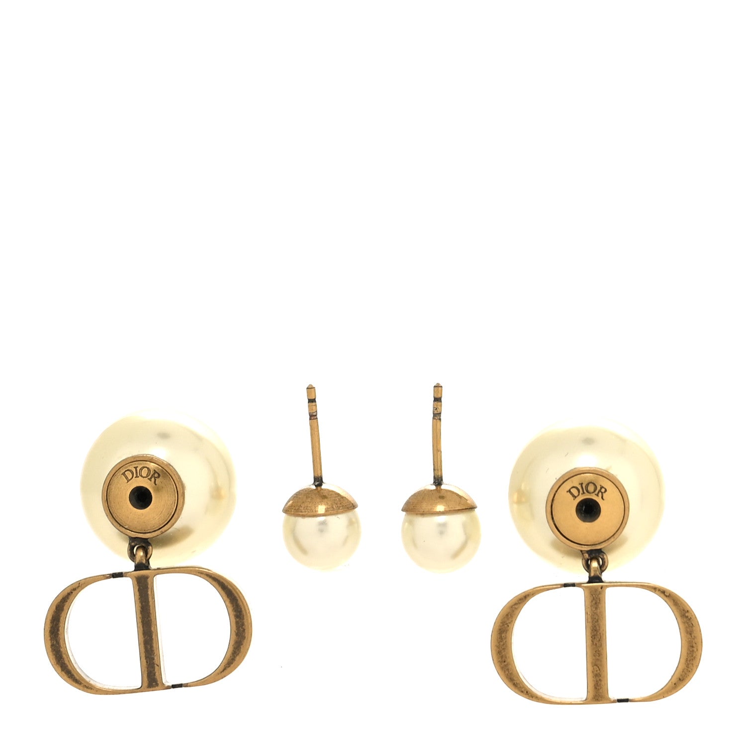 Christian Dior Pearl Logo Earrings Gold 3 of 4