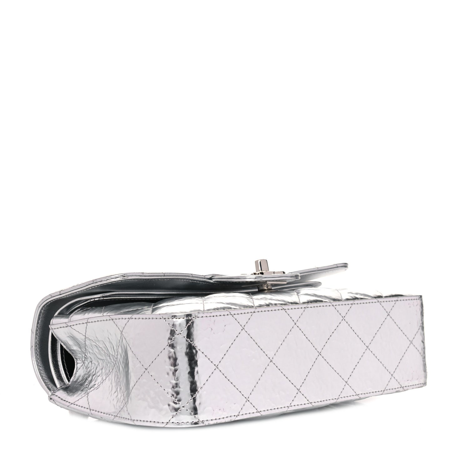 Hammered Metallic Calfskin Quilted Small Double Flap Silver