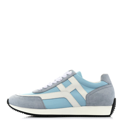 Hermes Suede Goatskin Technical Canvas Epsom Chris Sneakers 37 Bleu Multicolor 1 of 10