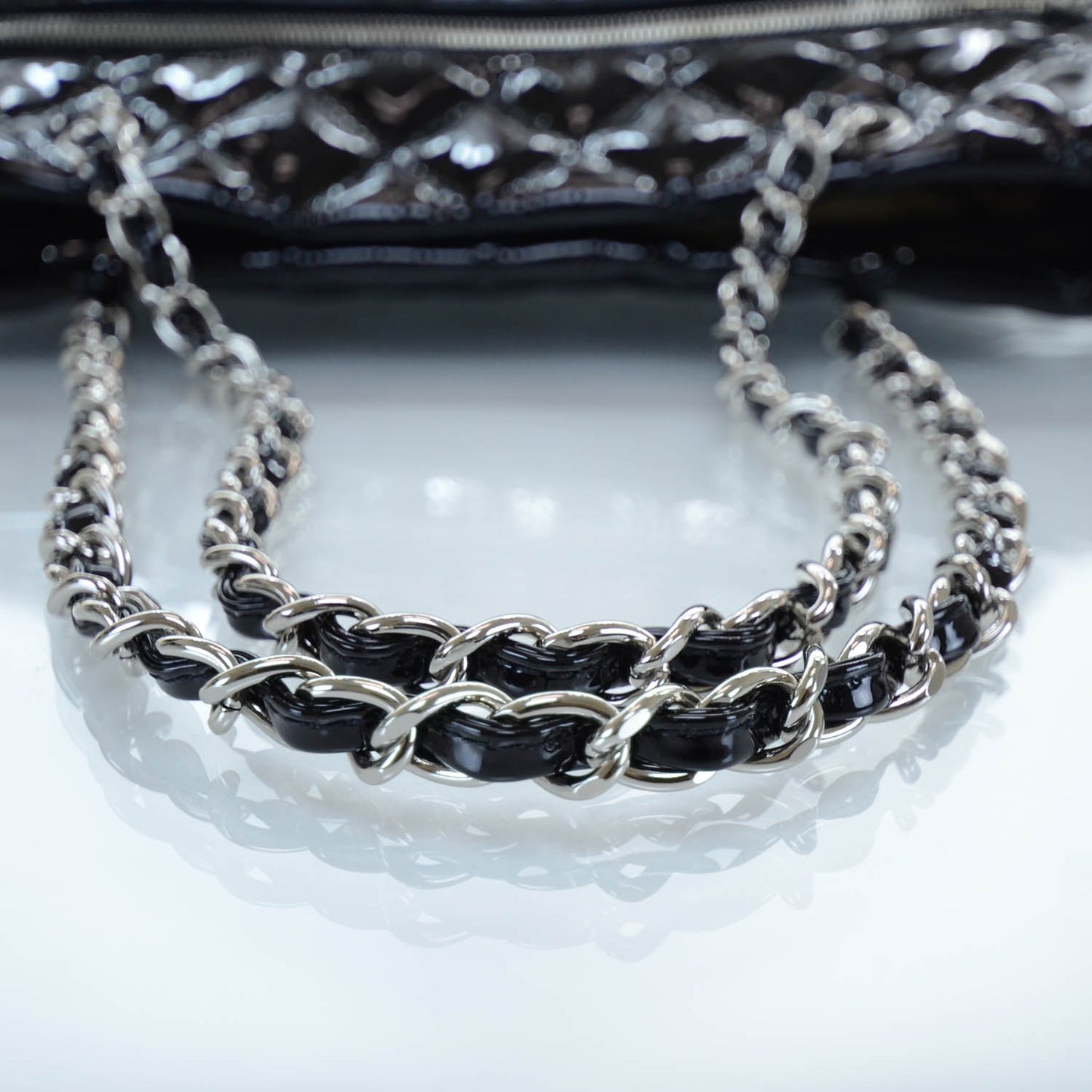 Patent Quilted Large Chic and Glitter Tote Black