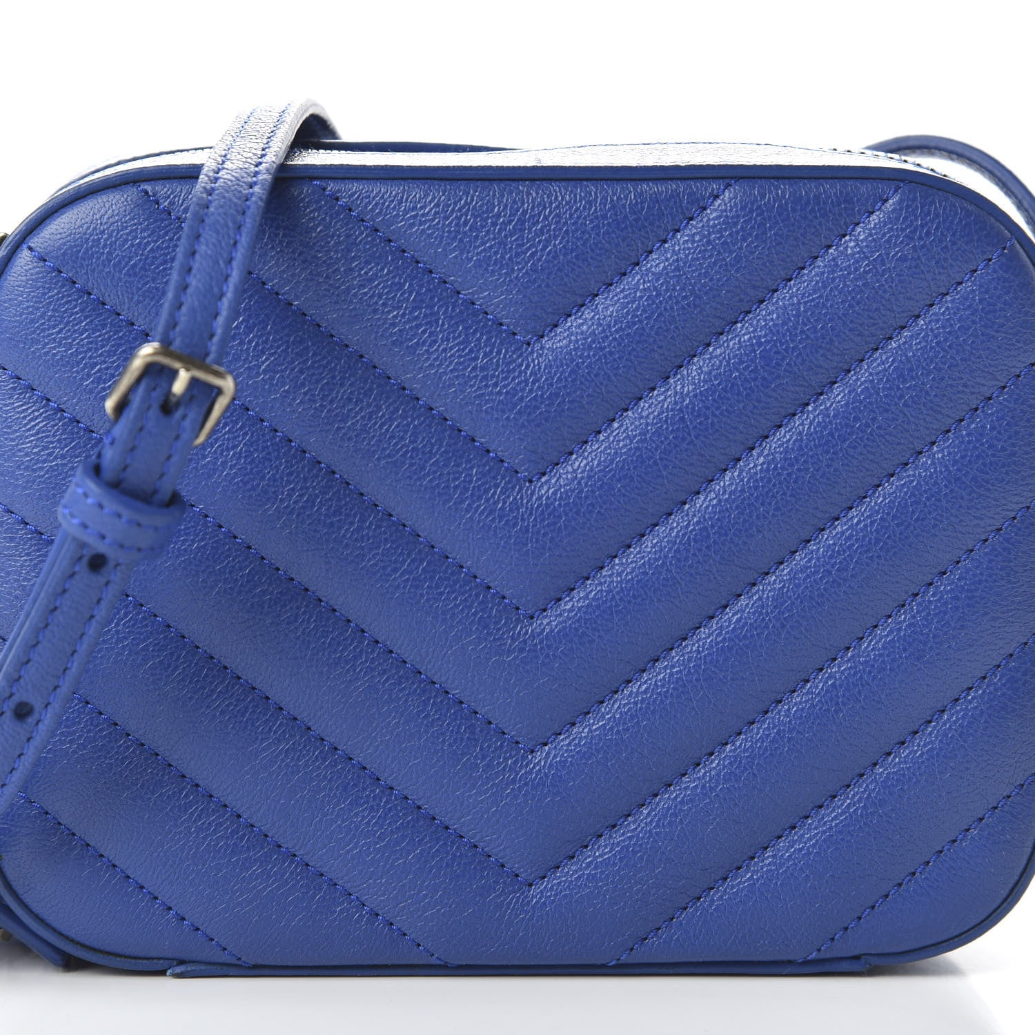 Saint Laurent Sheepskin Chevron Small Camera Bag Royal Blue 10 of 10