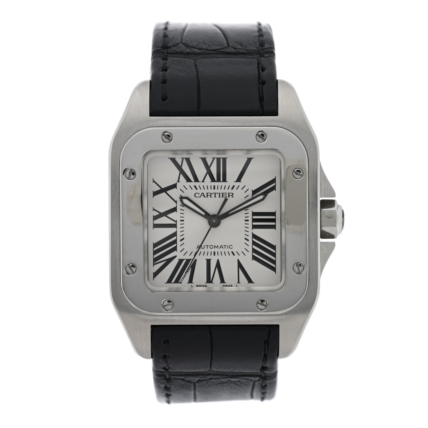 Stainless Steel Alligator 33mm Santos 100 Automatic Watch