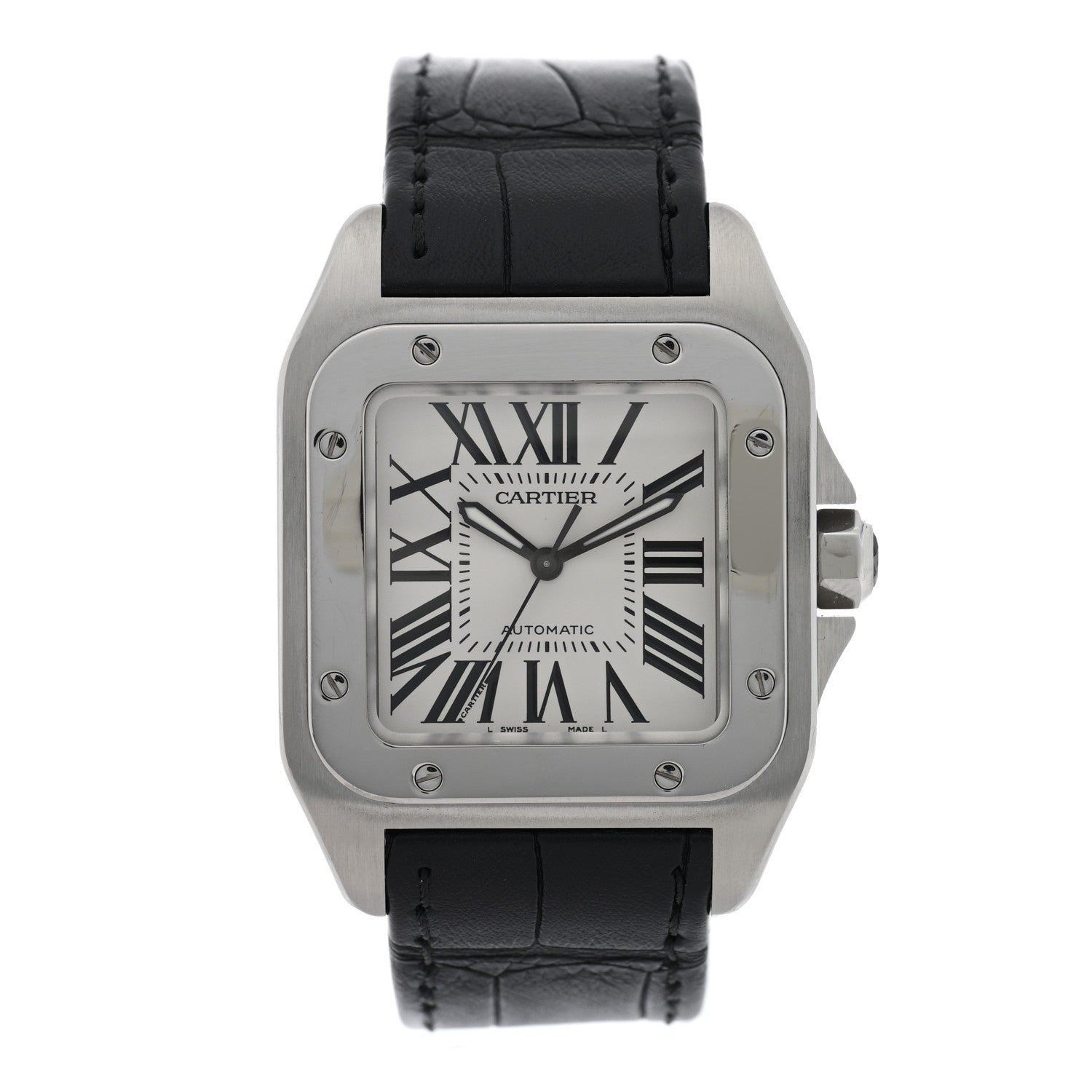 Cartier Stainless Steel Alligator 33mm Santos 100 Automatic Watch 1 of 4