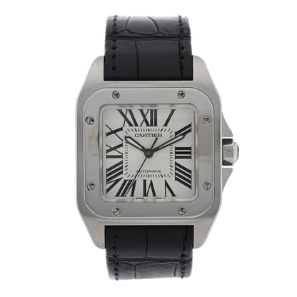 Cartier Stainless Steel Alligator 33mm Santos 100 Automatic Watch 1 of 4