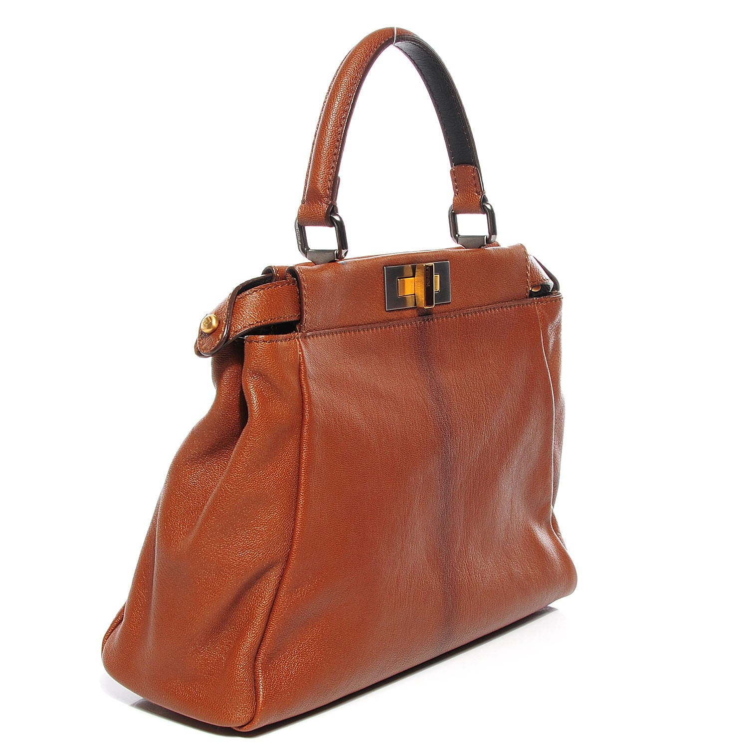 Fendi Goatskin Zucca Medium Peekaboo Iconic Satchel Cuoio Tobacco Moro 3 of 9