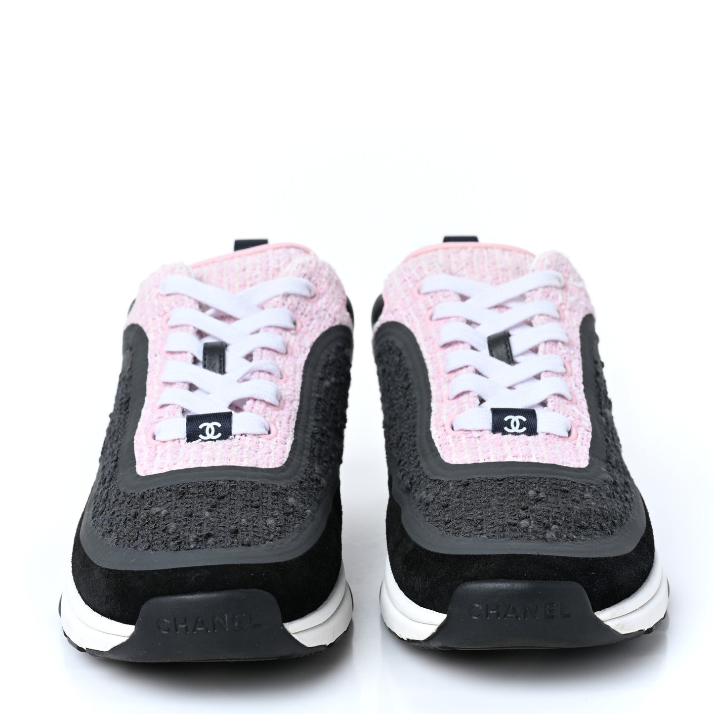 Tweed Suede Calfskin CC Sneakers 40 Gray Pink