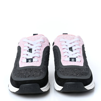 Chanel Tweed Suede Calfskin CC Sneakers 40 Gray Pink 2 of 8