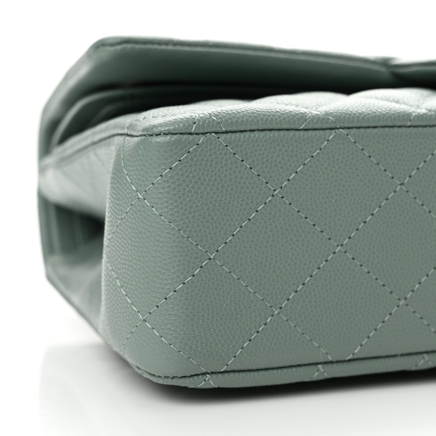 Caviar Quilted Medium Double Flap Green