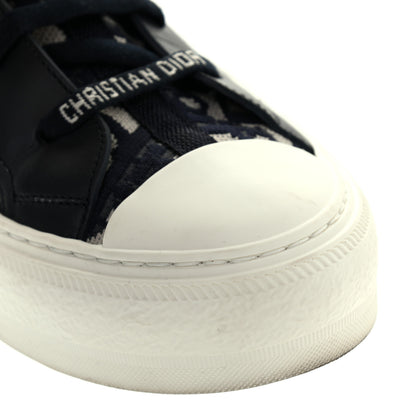 Christian Dior Technical Knit Calfskin Oblique Womens Walk'n Dior Mid Top Sneakers 38.5 Deep Blue 13 of 13