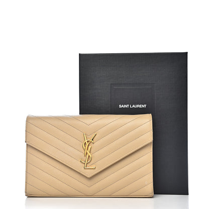 Saint Laurent Grain De Poudre Matelasse Chevron Monogram Chain Wallet Nude Powder 15 of 15