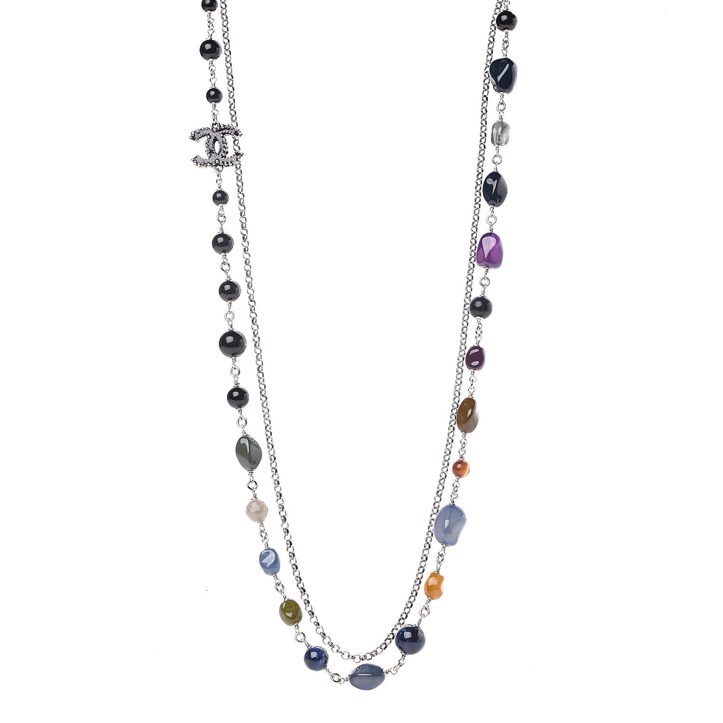 Pearl Resin Beaded CC Multistrand Necklace Silver Multicolor