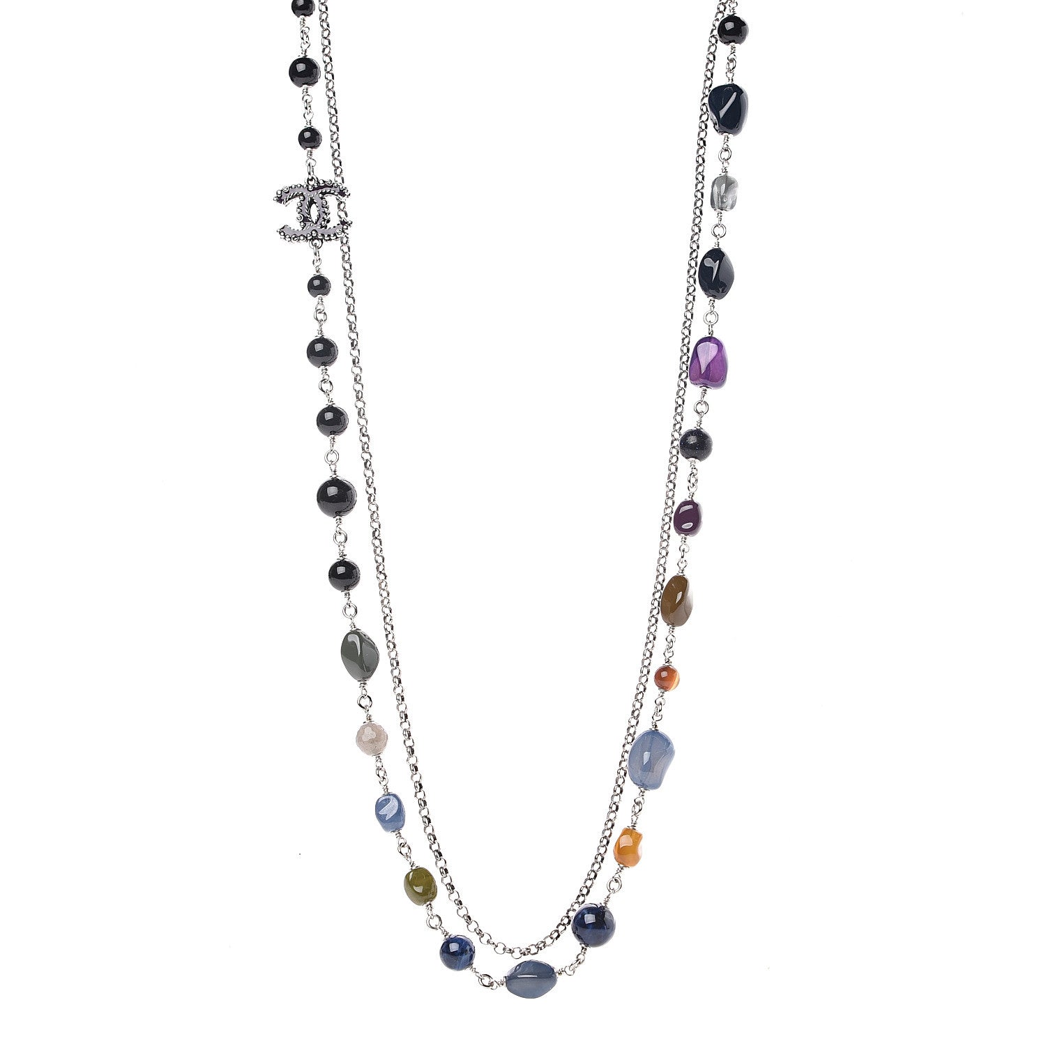 Chanel Pearl Resin Beaded CC Multistrand Necklace Silver Multicolor 1 of 4