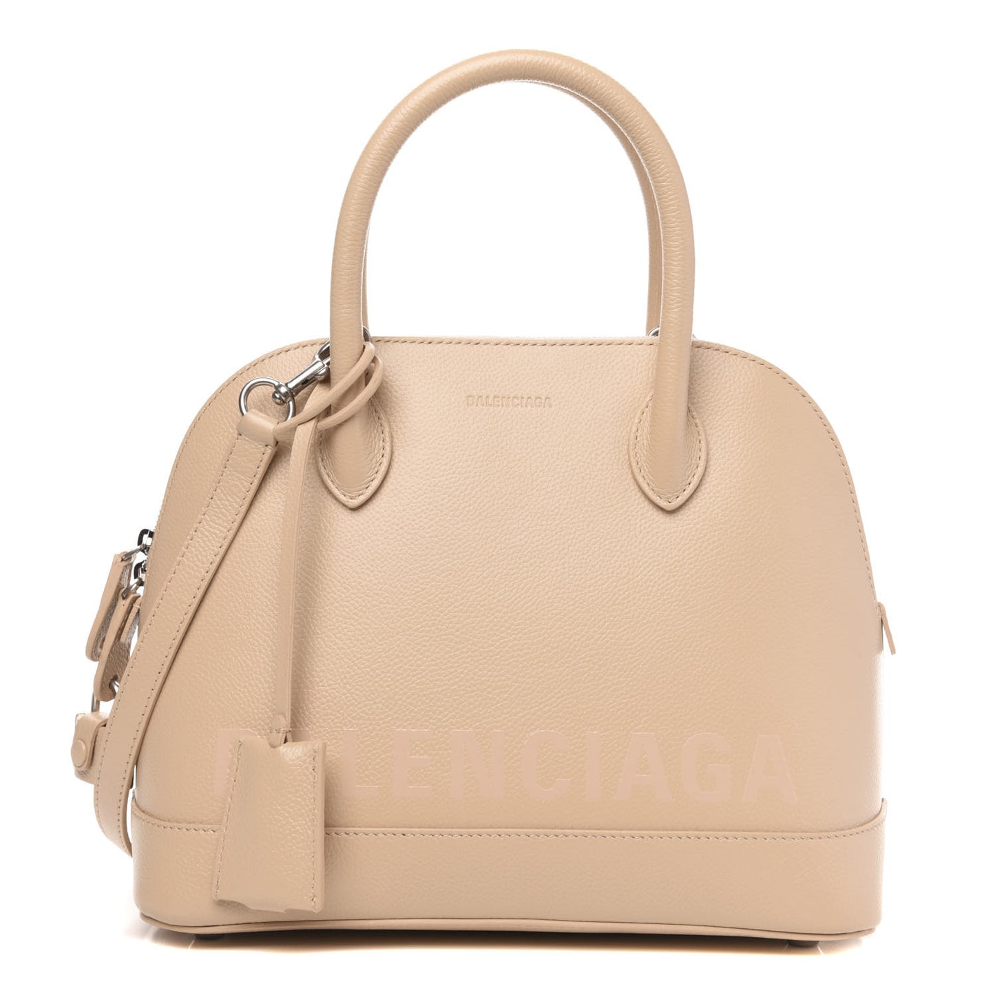 Grained Calfskin Logo S Ville Top Handle Bag Light Beige