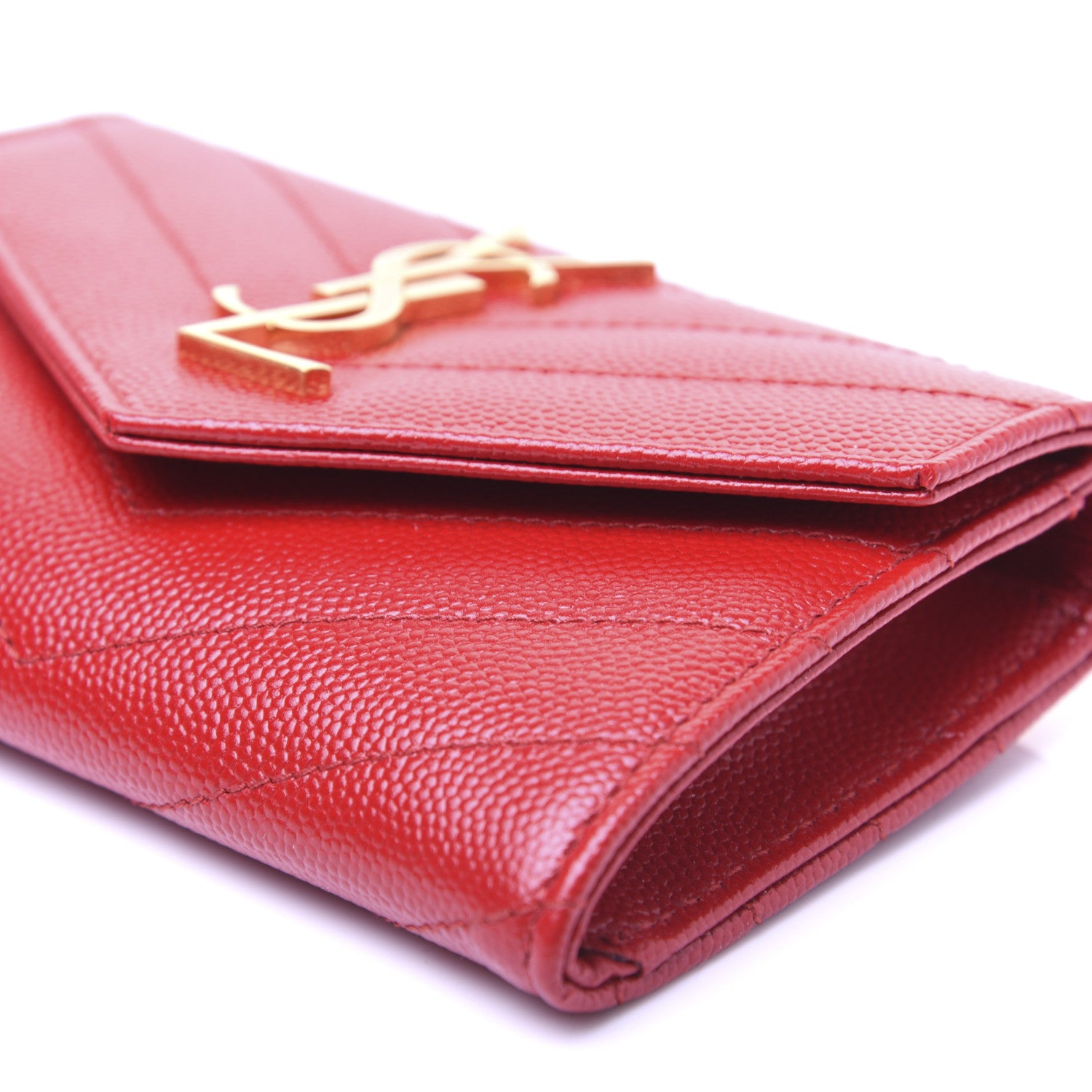 Saint Laurent Grain De Poudre Matelasse Chevron Small Monogram Envelope Wallet Bandana Red 7 of 12