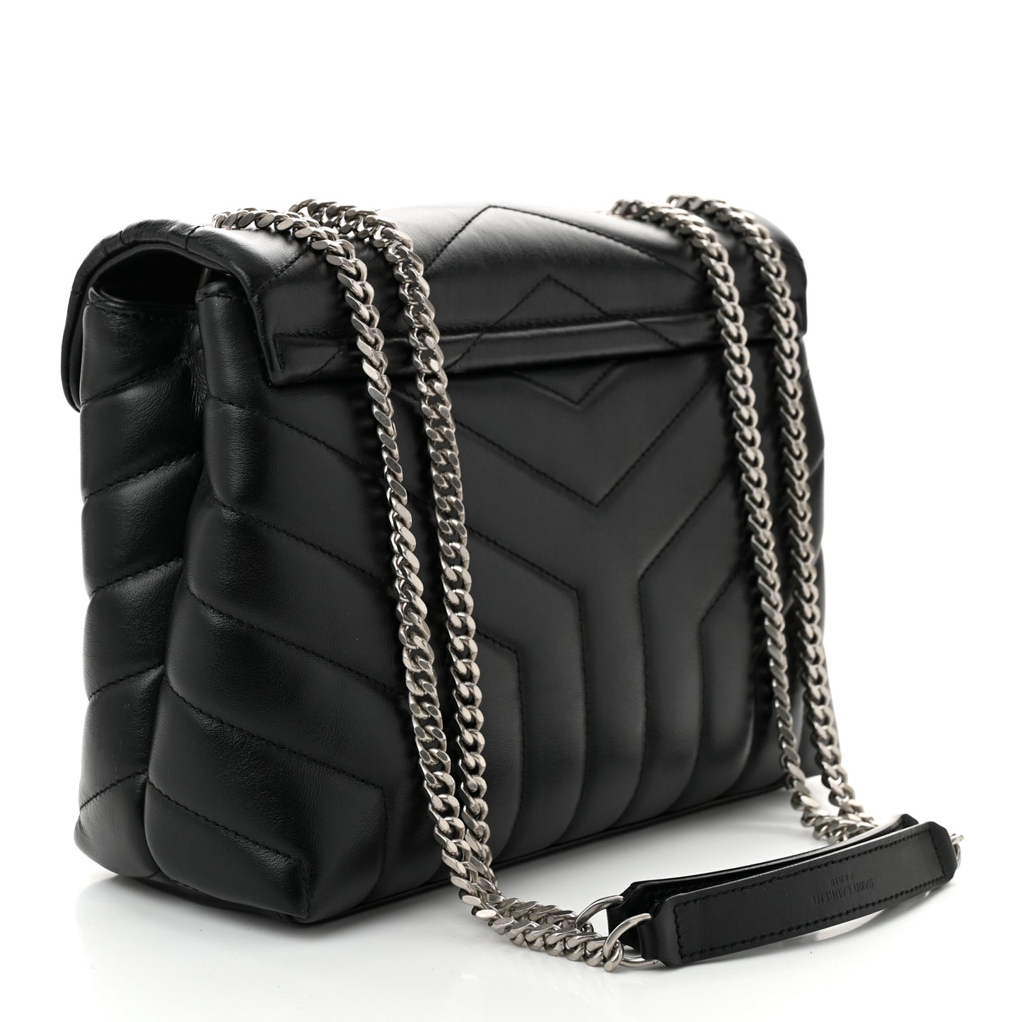 Calfskin Y Quilted Monogram Small Loulou Chain Satchel Black