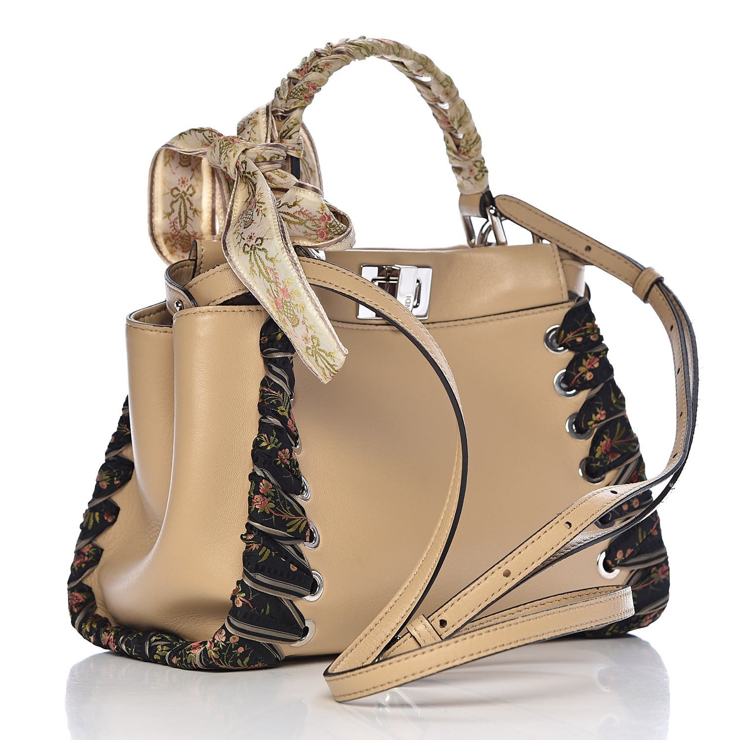 Nappa Ribbon Lace Up Mini Peekaboo Iconic Satchel Beige