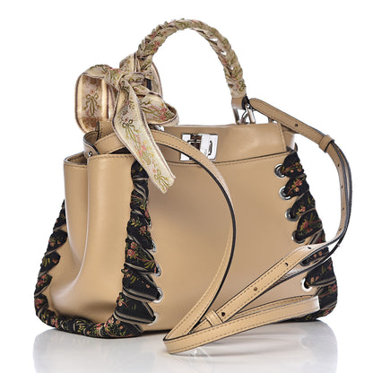 Fendi Nappa Ribbon Lace Up Mini Peekaboo Iconic Satchel Beige 3 of 10