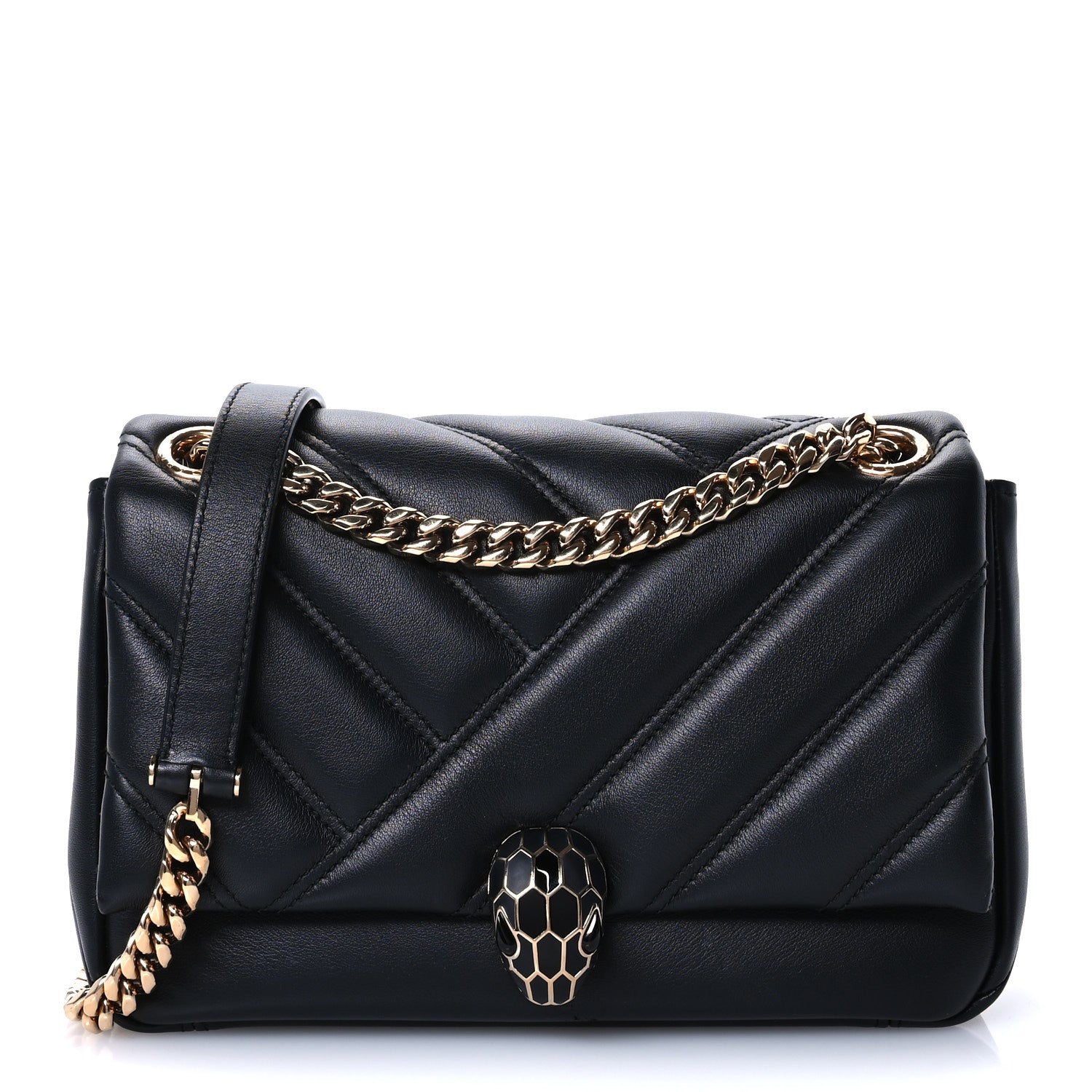 Bulgari Calfskin Matelasse Small Serpenti Cabochon Shoulder Bag Black 1 of 10