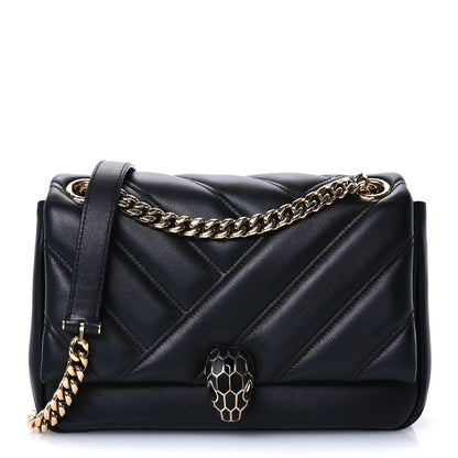 Bulgari Calfskin Matelasse Small Serpenti Cabochon Shoulder Bag Black 1 of 10