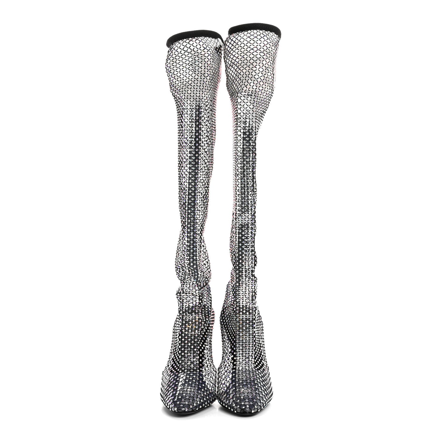Mesh Crystal 68 Knee High Boots 41 Black