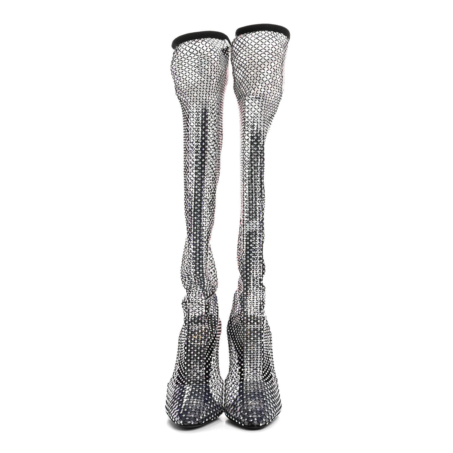 Saint Laurent Mesh Crystal 68 Knee High Boots 41 Black 2 of 9