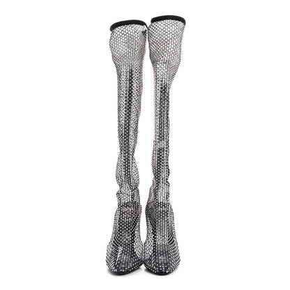 Saint Laurent Mesh Crystal 68 Knee High Boots 41 Black 2 of 9