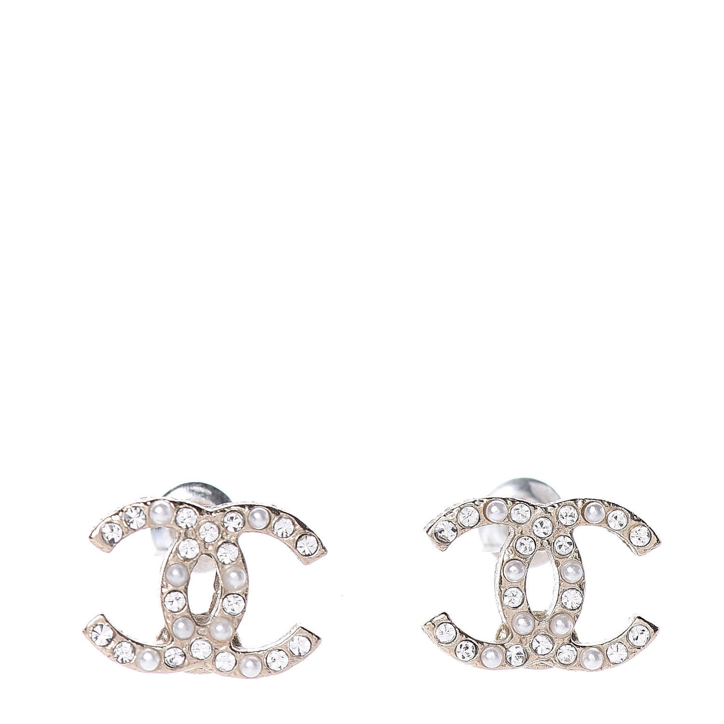 Pearl Crystal CC Earrings Light Gold