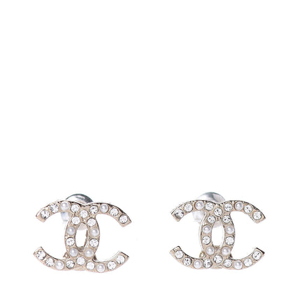 Chanel Pearl Crystal CC Earrings Light Gold 1 of 5