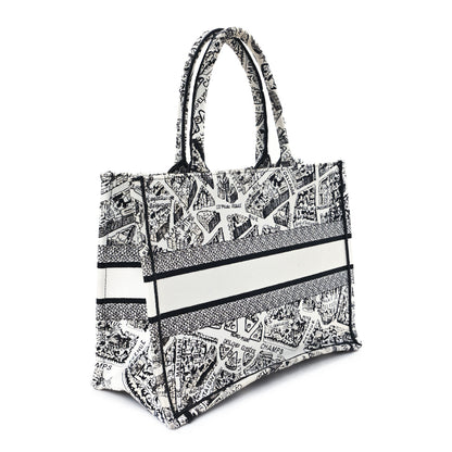 Christian Dior Canvas Embroidered Medium Plan De Paris Book Tote White Black 2 of 12