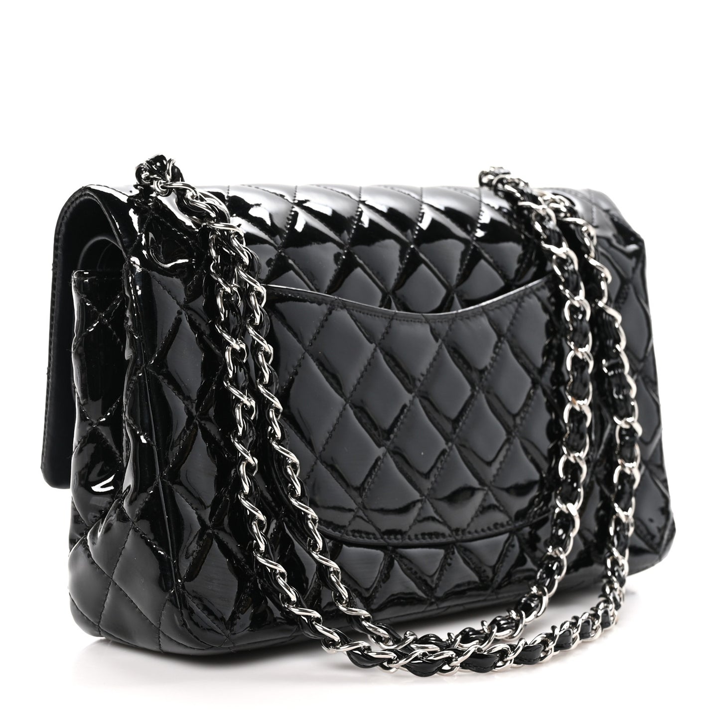 Patent Quilted Medium Double Flap Black