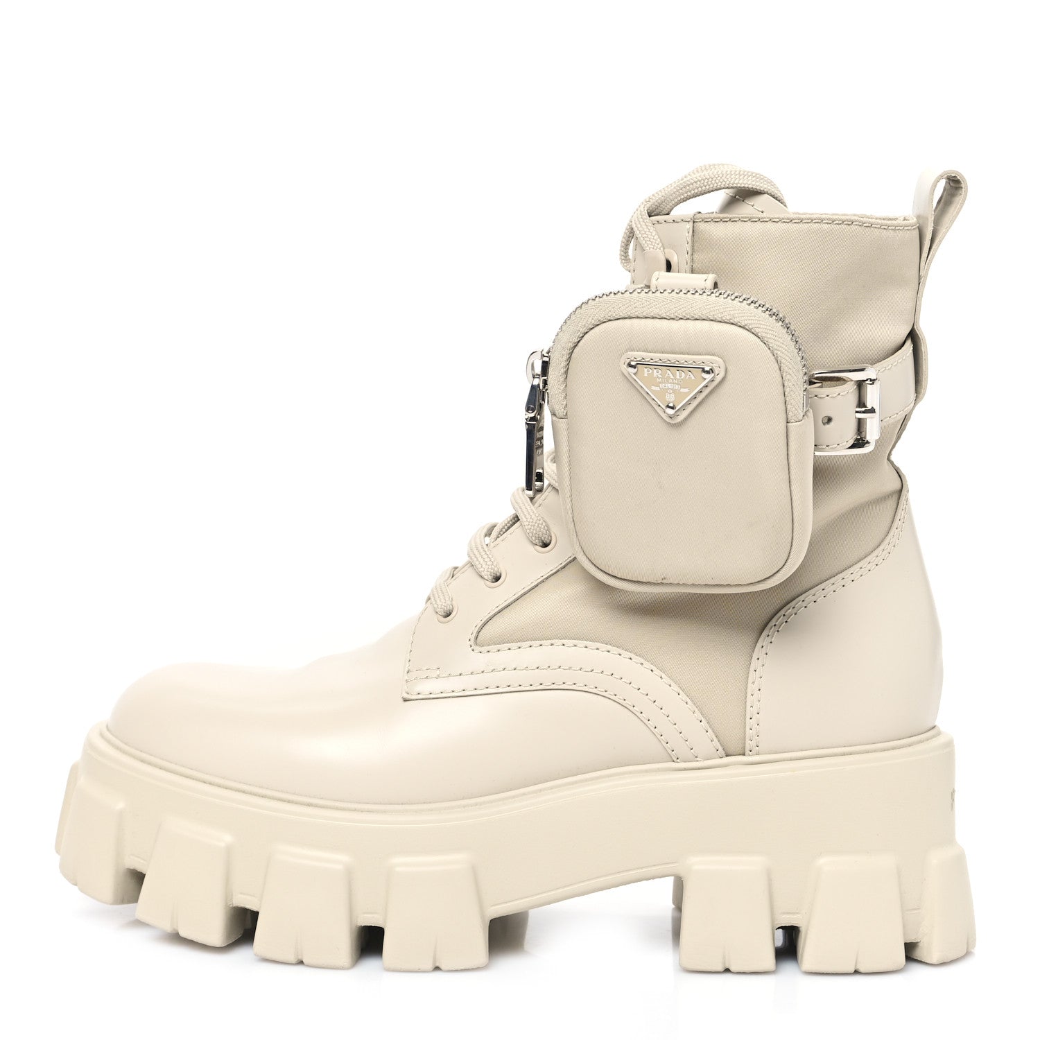 Prada Spazzolato Rois Re-Nylon Metal Triangle Logo Monolith Pouch Pocket 55mm Boots 37.5 Deserto 1 of 11