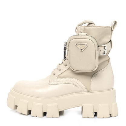 Prada Spazzolato Rois Re-Nylon Metal Triangle Logo Monolith Pouch Pocket 55mm Boots 37.5 Deserto 1 of 11
