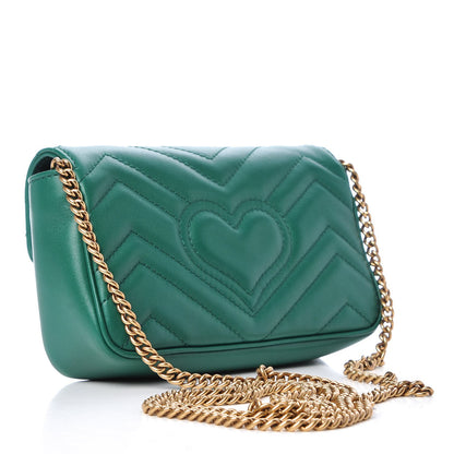 Gucci Calfskin Matelasse Super Mini GG Marmont Shoulder Bag Emerald Green 4 of 10