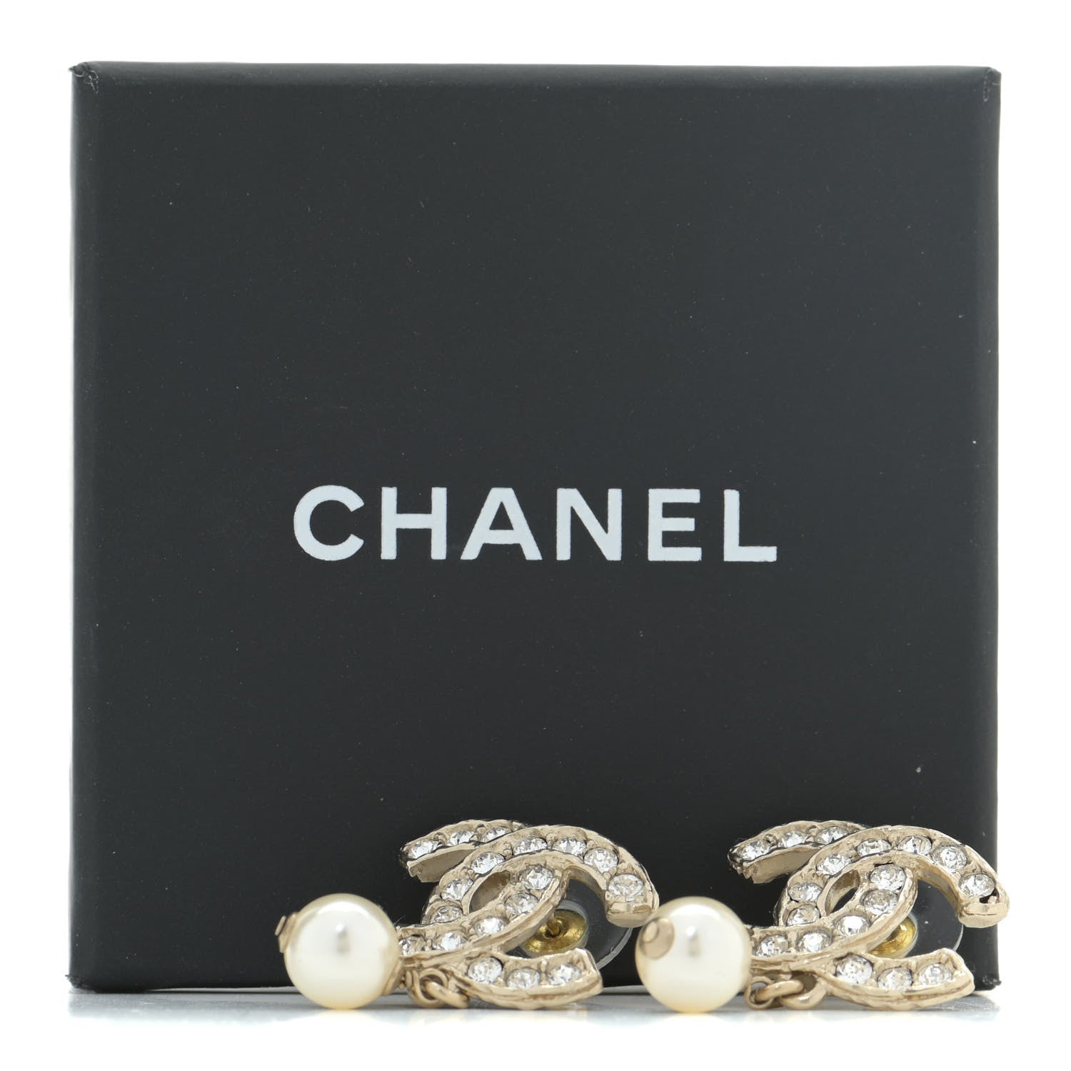 Chanel Crystal Pearl CC Drop Earrings Gold 5 of 5